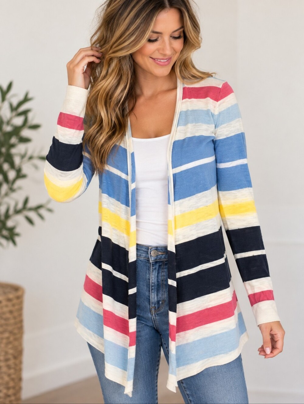 NWT Chaps Denim Striped Open Cardigan Women's Small S Spring 100% Cotton New